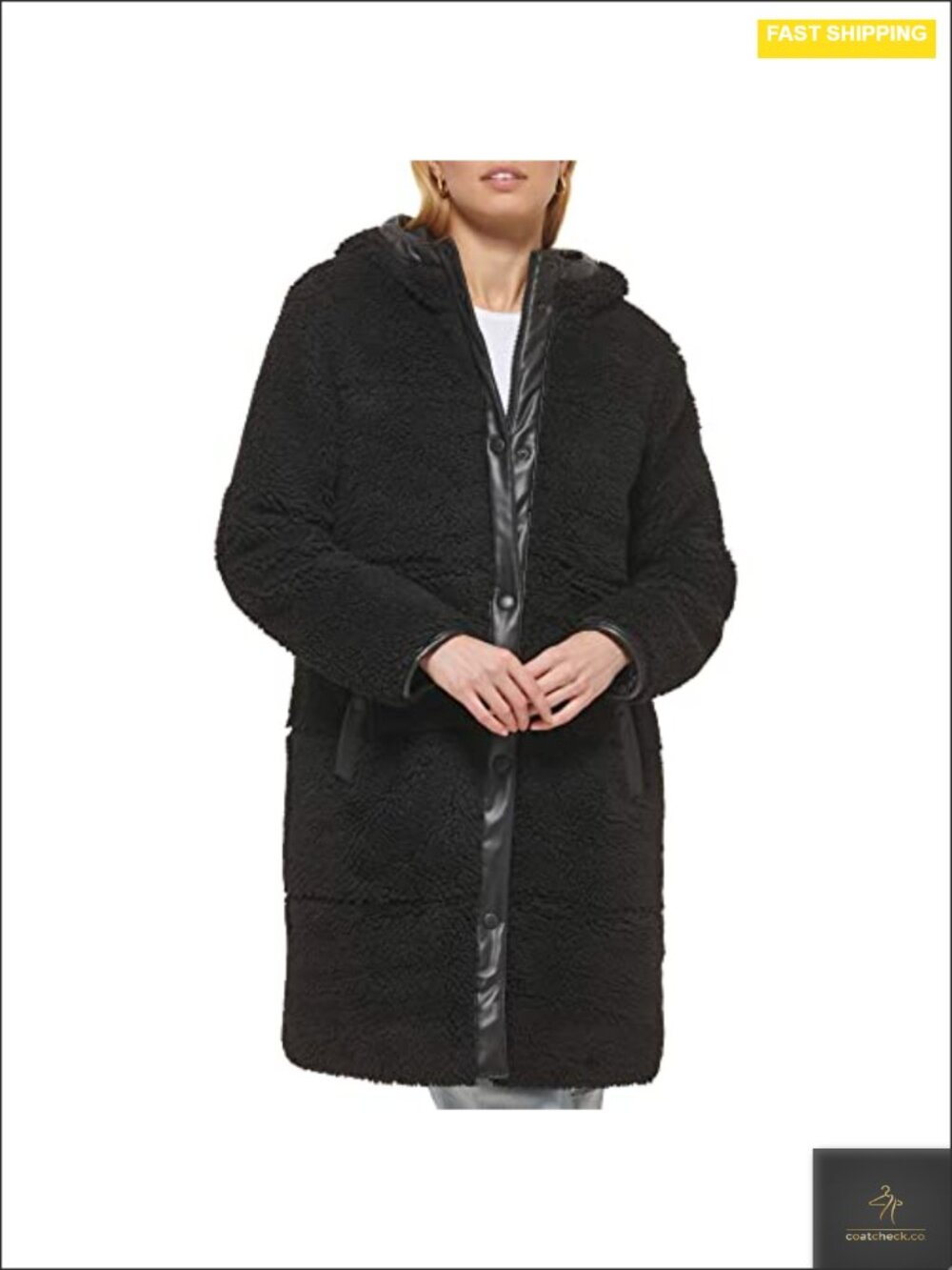 Women's Quilted Sherpa Parka Jacket with Faux Leather Trim